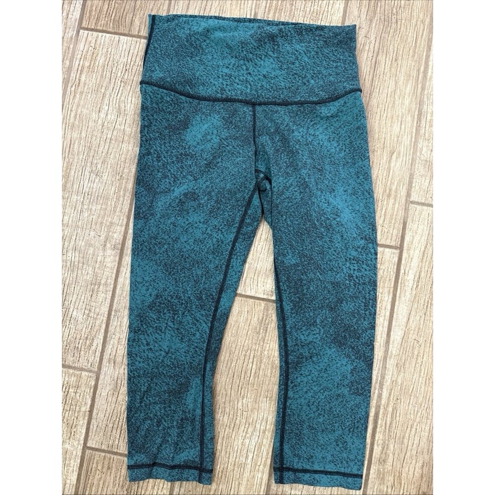 Lululemon Wunder Under High Rise Jacquard Green Black Crop Size 12